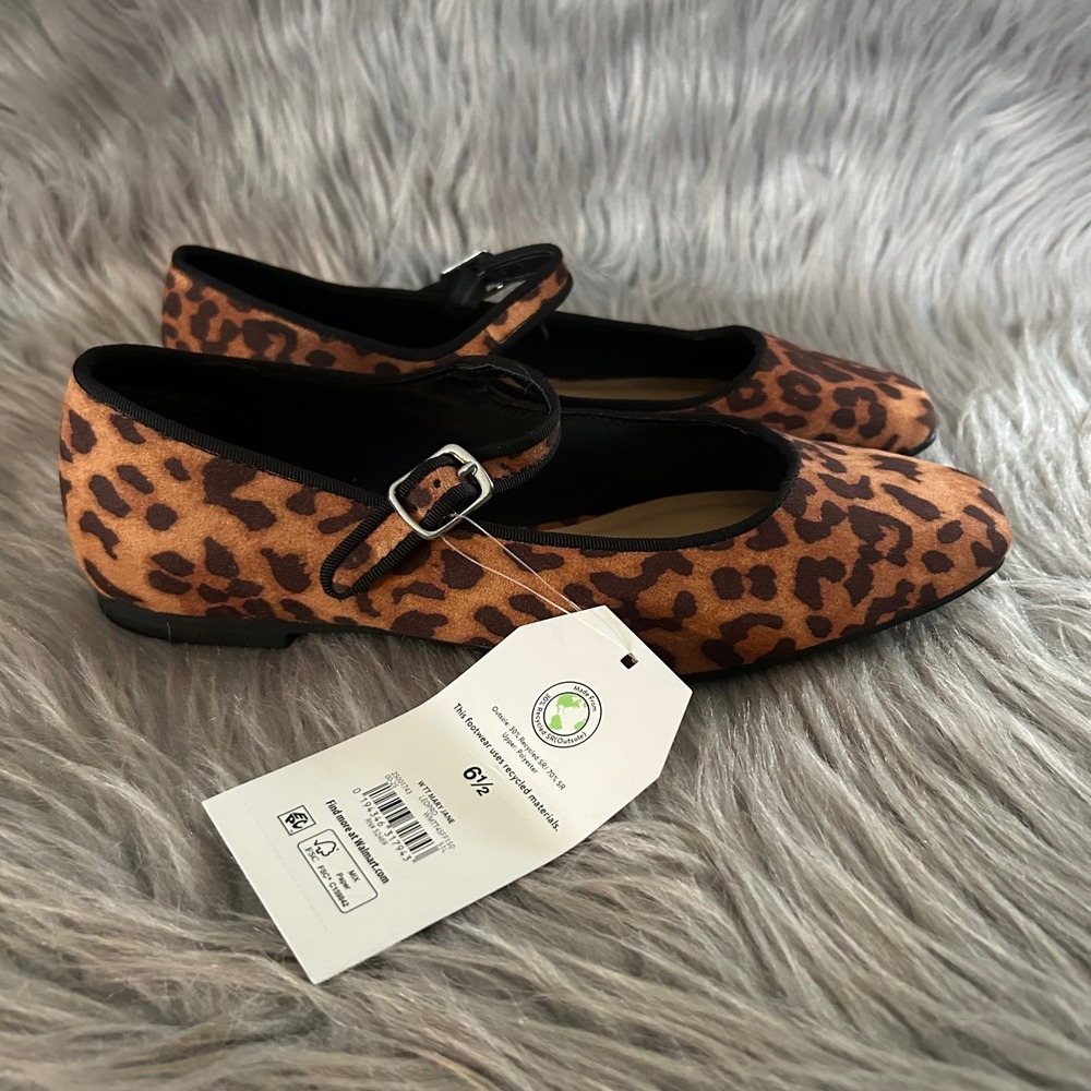 Time And Tru Mary Jane Leopard Shoes Womens Size 6 1/2 Brown Cheetah Flats